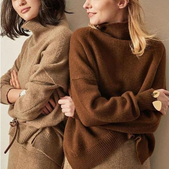 Caramel Cashmere Blend Mock Turtleneck Sweater - Picture 4 of 4